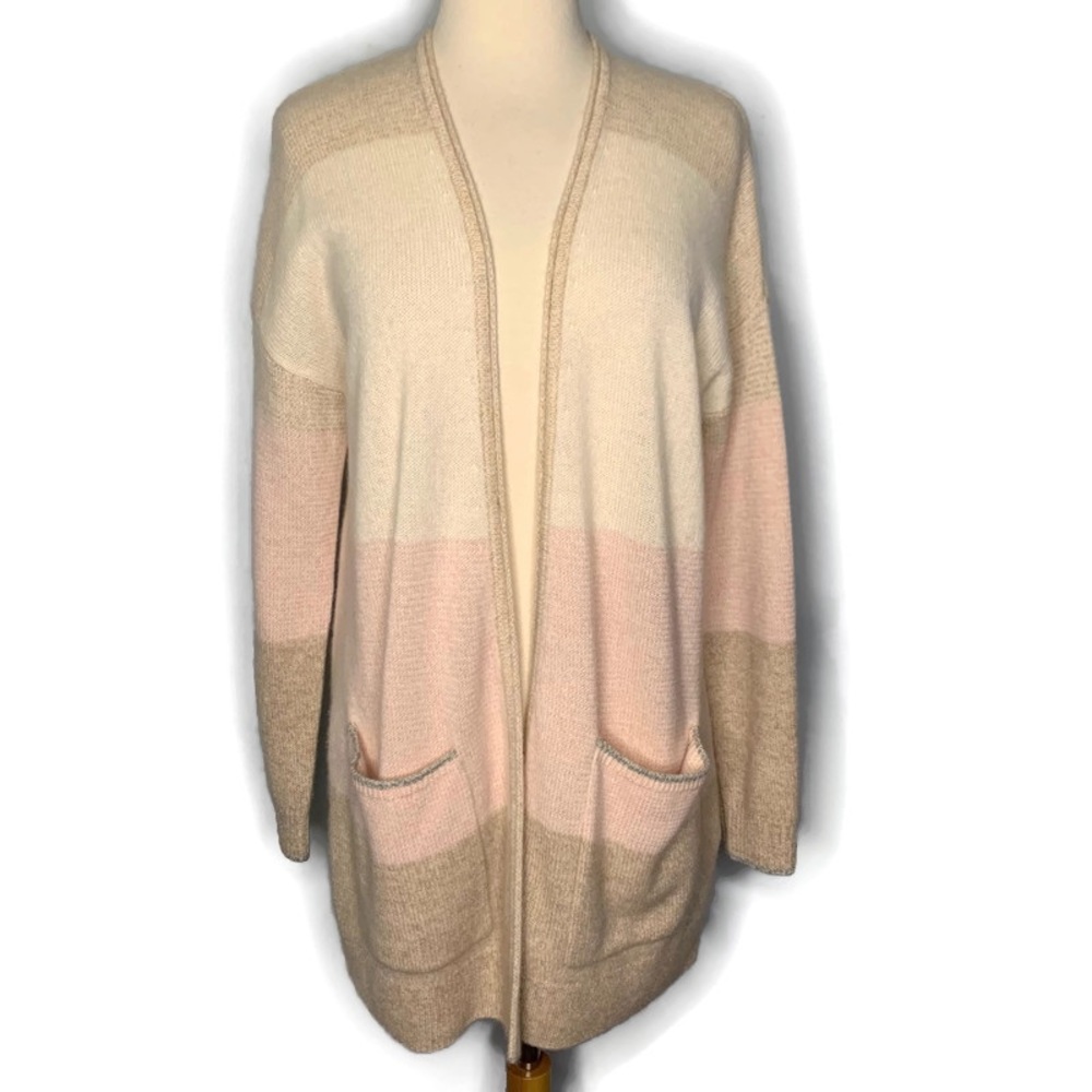 Splendid Collection Women’s Open Front Colorblock 100% Cashmere Cardigan